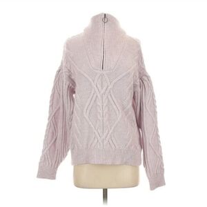 Daily Practice by Anthropologie Purple Lilac Quarter-Zip Cable-Knit Pullover. XS